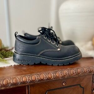 Skechers Black Leather Chunky Lug sole leather shoes